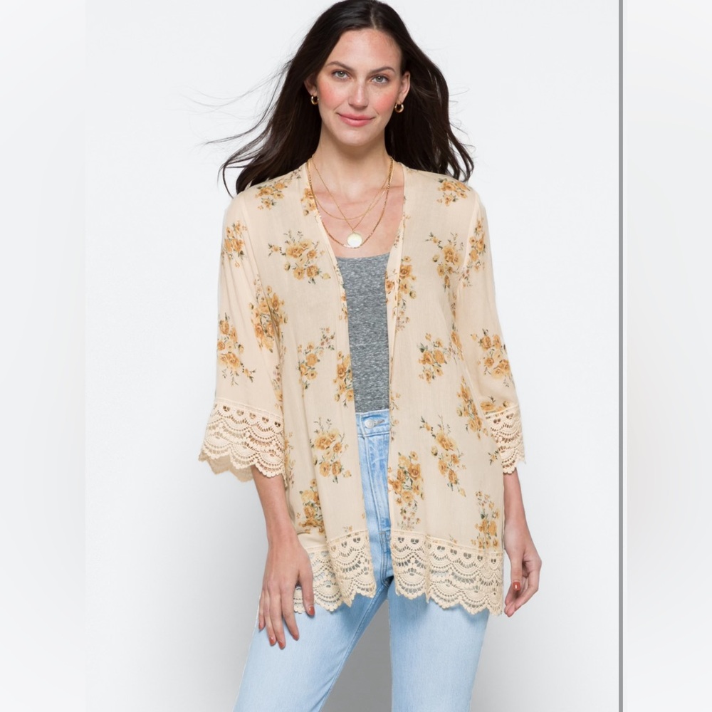 Cream and Yellow Lace Trim Cape with Bell Sleeves